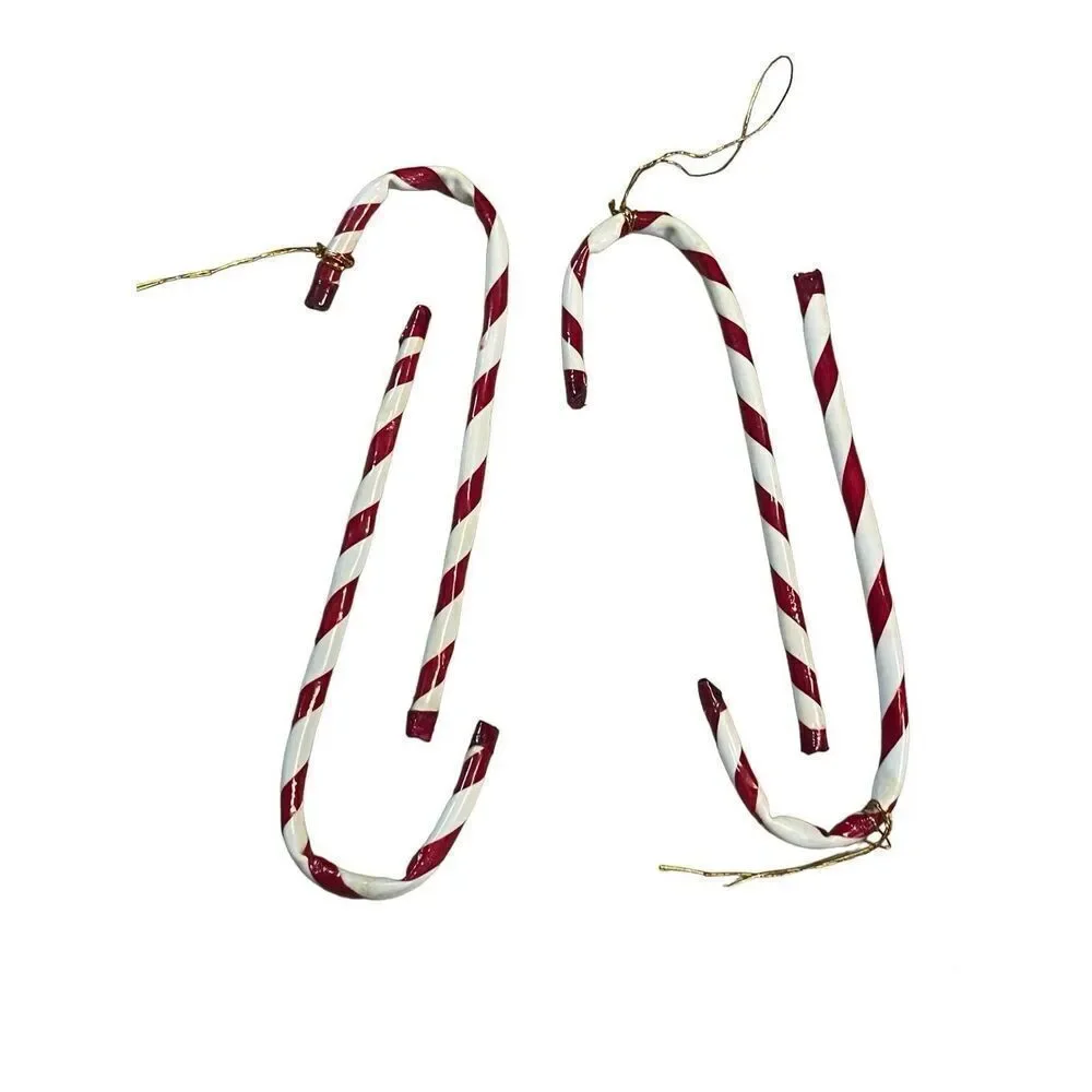 Set of 4 Holiday Christmas Candy Cane Hanging Ornaments Red‎ White Stripe